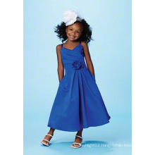 A-line V-neck Spaghetti Straps Ankle-length Satin Flower Girl Dress